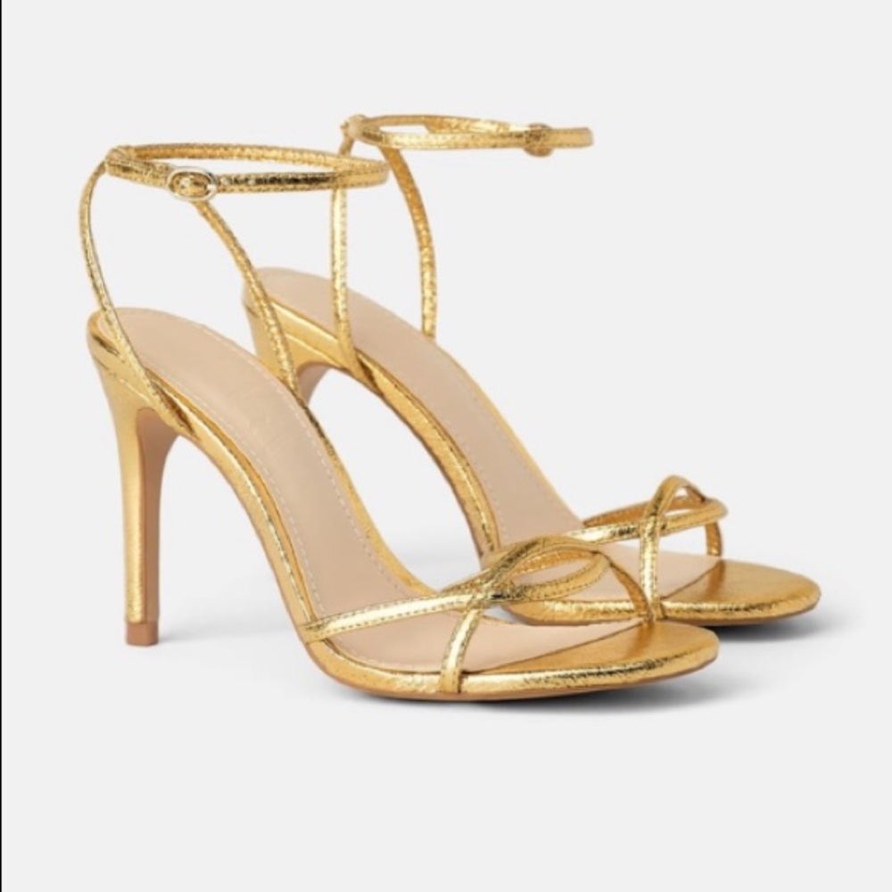 NWT Zara Gold Strappy Heel Sandal.